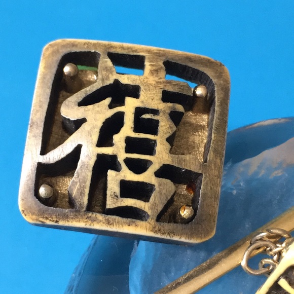 🖤SWANK vintage Chinese letter design cufflinks n lapel pin set - Picture 2 of 13